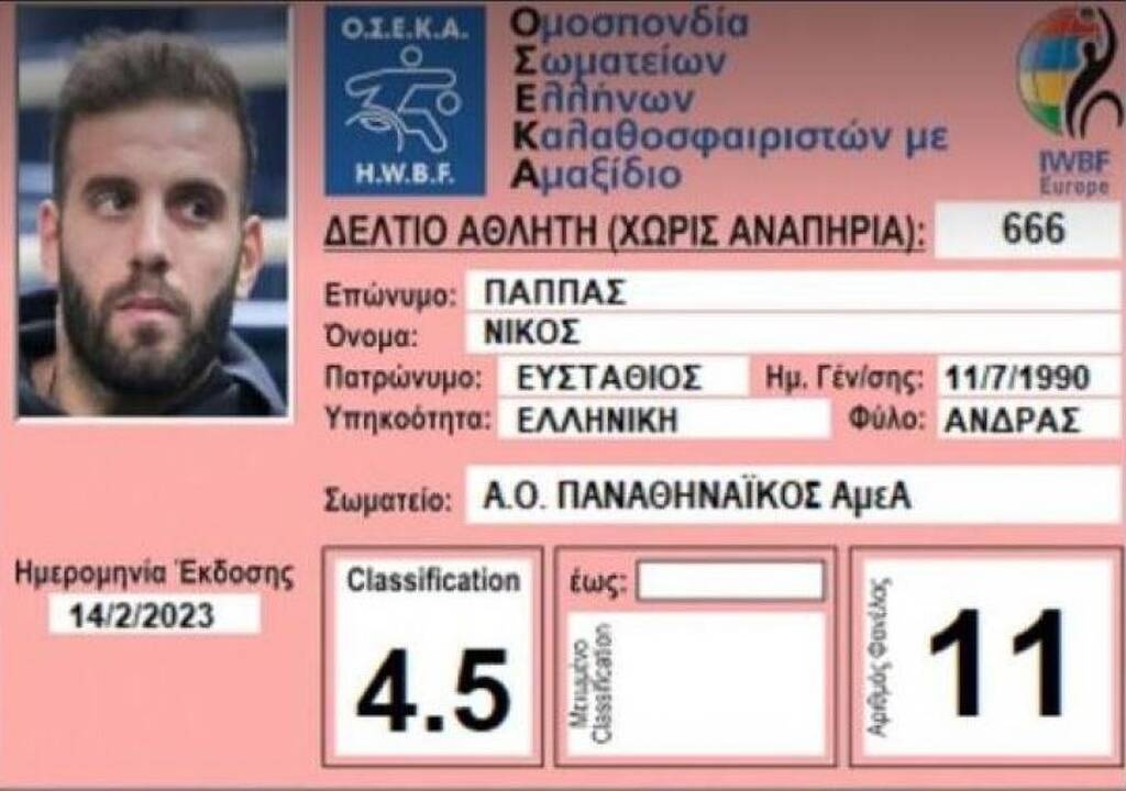 Παναθηναϊκός: Και επίσημα στην ομάδα μπάσκετ με αμαξίδιο ο Νίκος Παππάς, βγήκε το δελτίο του (pic)