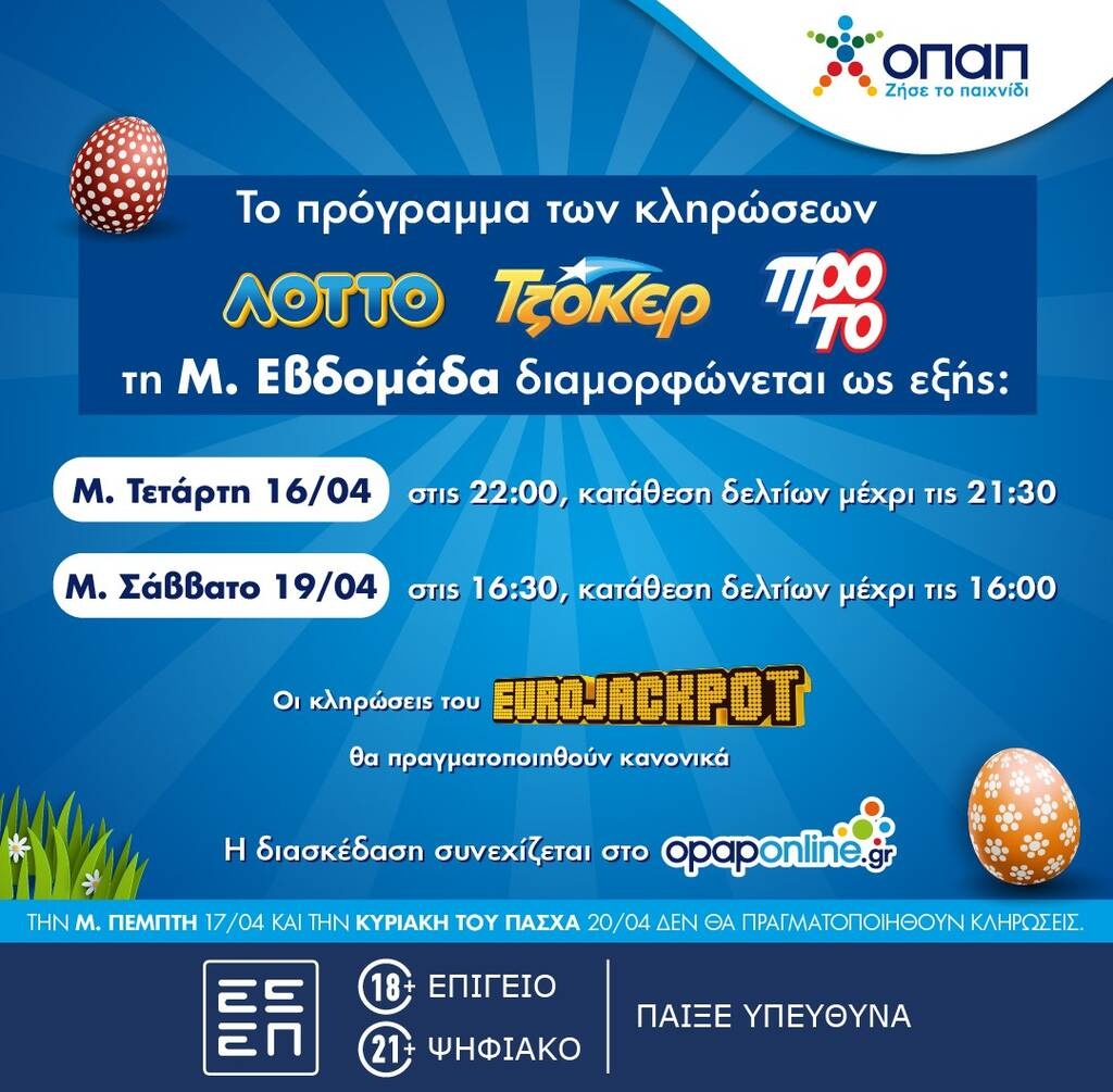 Πώς διαμορφώνεται το ωράριο λειτουργίας των καταστημάτων ΟΠΑΠ την περίοδο του Πάσχα