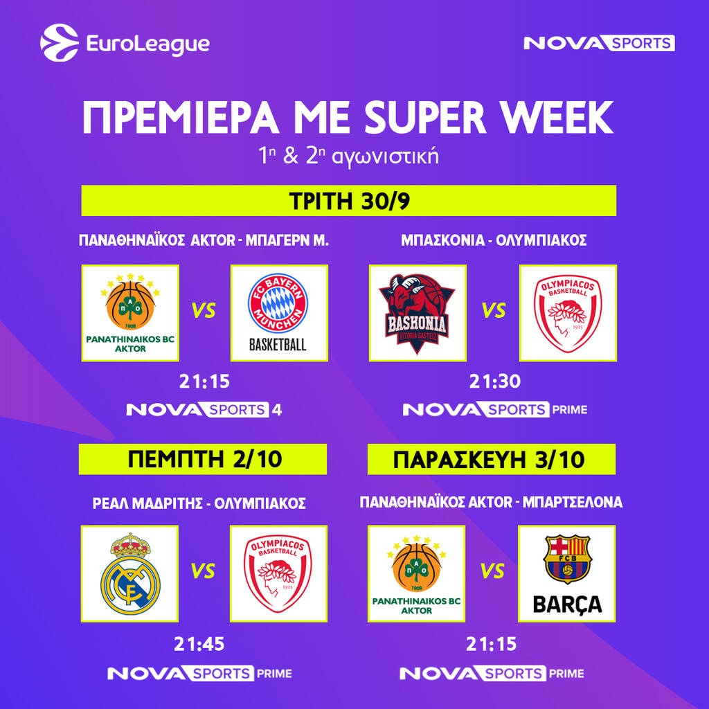 Η μεγαλύτερη Euroleague όλων των εποχών ξεκινά: Πότε παίζουν Παναθηναϊκός AKTOR κι Ολυμπιακός