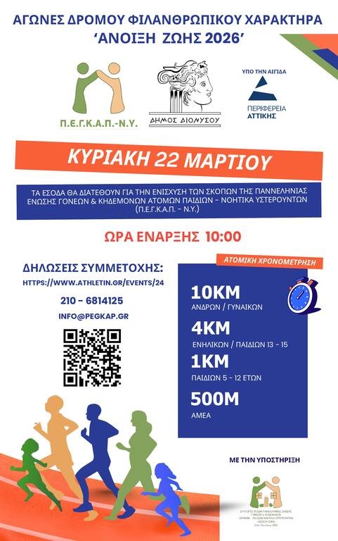 Αγώνες δρόμου φιλανθρωπικού χαρακτήρα «Άνοιξη Ζωής 2026»