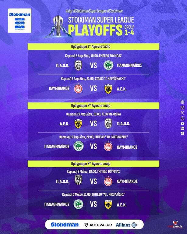 Super League: Οι ημέρες κι οι ώρες των playoffs – Σέντρα με Ολυμπιακός – ΑΕΚ, ΠΑΟΚ – Παναθηναϊκός