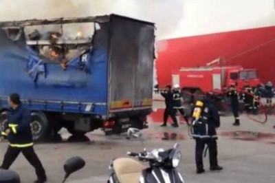 Συγκλονιστικό βίντεο: Φλεγόμενες νταλίκες στο «Κρήτη ΙΙ»