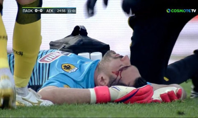 ΠΑΟΚ-ΑΕΚ: Απίθανη διπλή επέμβαση από τον... αιμόφυρτο Τσιντώτα (video+photos)