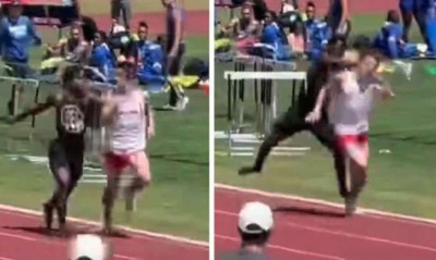 Απίθανο σκηνικό: Έριξε μπουνιά σε συναθλητή του πριν τον τερματισμό (video)