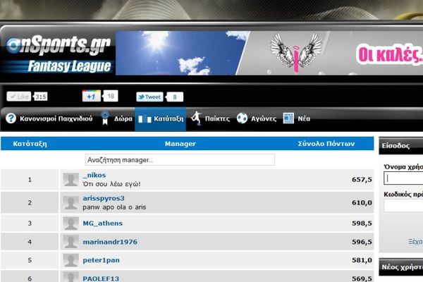 Αλλαγή στην κορυφή του Fantasy League!