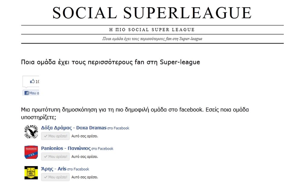 H Super League... ψηφίζει στο Facebook