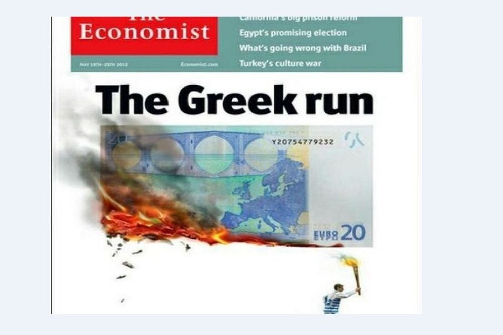 Ο Έλληνας λαμπαδηδρόμος καίει το ευρώ στο εξώφυλλο του Economist