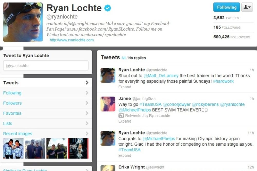 Λονδίνο 2012: Αναγνώριση Λόχτε για Φελπς μέσω twitter
