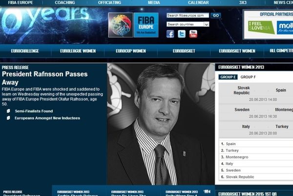 FIBA Europe: Νεκρός ο πρόεδρος, Όλαφουρ Ράφνσον