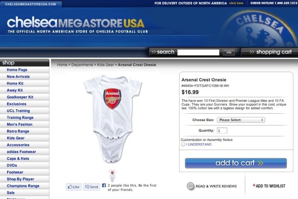Τσέλσι: Πουλάει… εσώρουχα μωρού με το σήμα της Άρσεναλ!