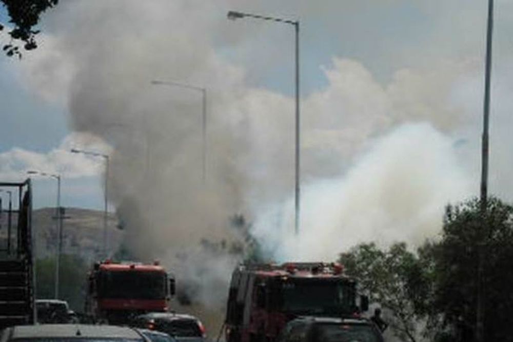 Φωτιά κοντά στην υψηλή γέφυρα της Χαλκίδας (photos)