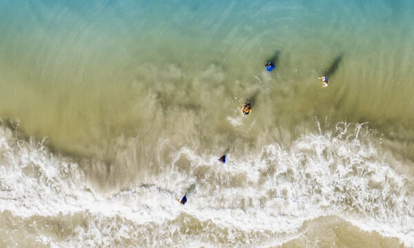 Δε φαντάζεστε τι κολυμπούσε δίπλα στα παιδιά του - H εικόνα από το drone θα σας εκπλήξει (pics)