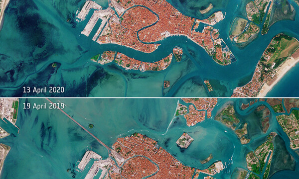 Απίστευτες εικόνες! Άδειασε η Βενετία λόγω κορονοϊού - Οι δορυφορικές λήψεις της NASA (photos)