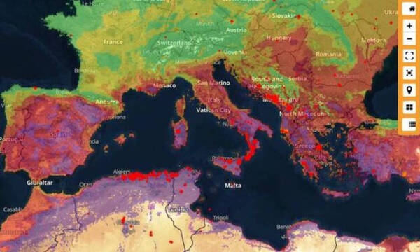 Copernicus- Χάρτες: Σε «πύρινο κλοιό» η Μεσόγειος