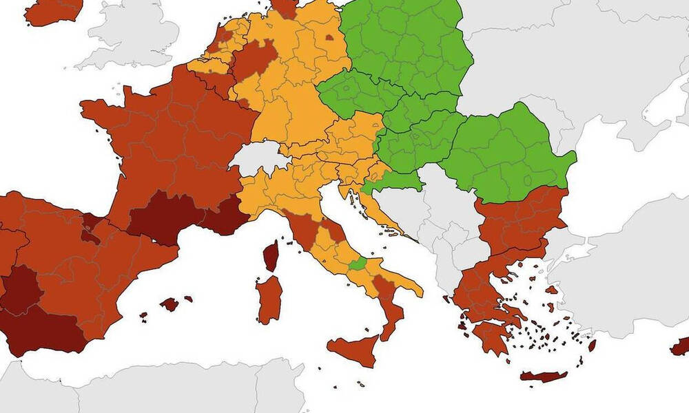 Χάρτης ECDC για τον κορονοϊό: Στο κόκκινο όλη η Ελλάδα