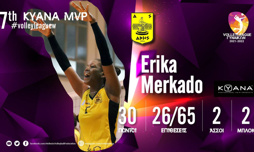 Volley League Γυναικών: Η Έρικα Μερκάδο MVP της 7ης αγωνιστικής (video)
