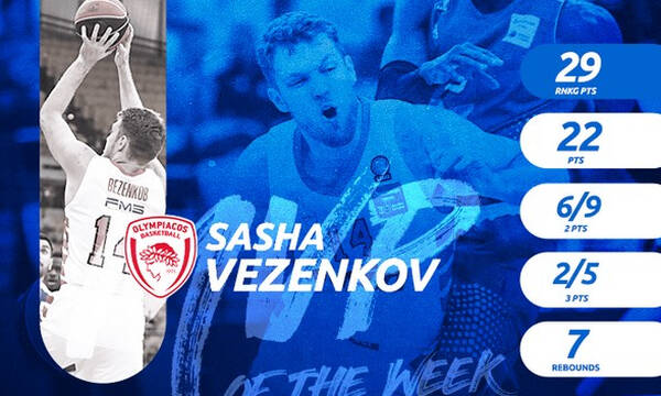 Basket League: Για 2η φορά MVP of the Week ο Σάσα Βεζένκοφ!