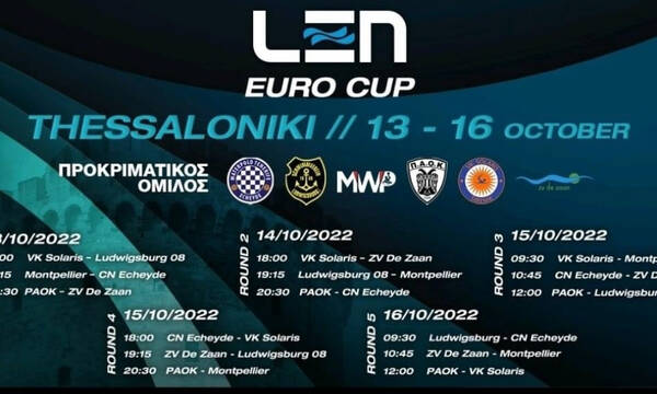 LEN Euro Cup - Πόλο: Το πλήρες πρόγραμμα των αγώνων του ΠΑΟΚ στο Ποσειδώνιο Κολυμβητήριο